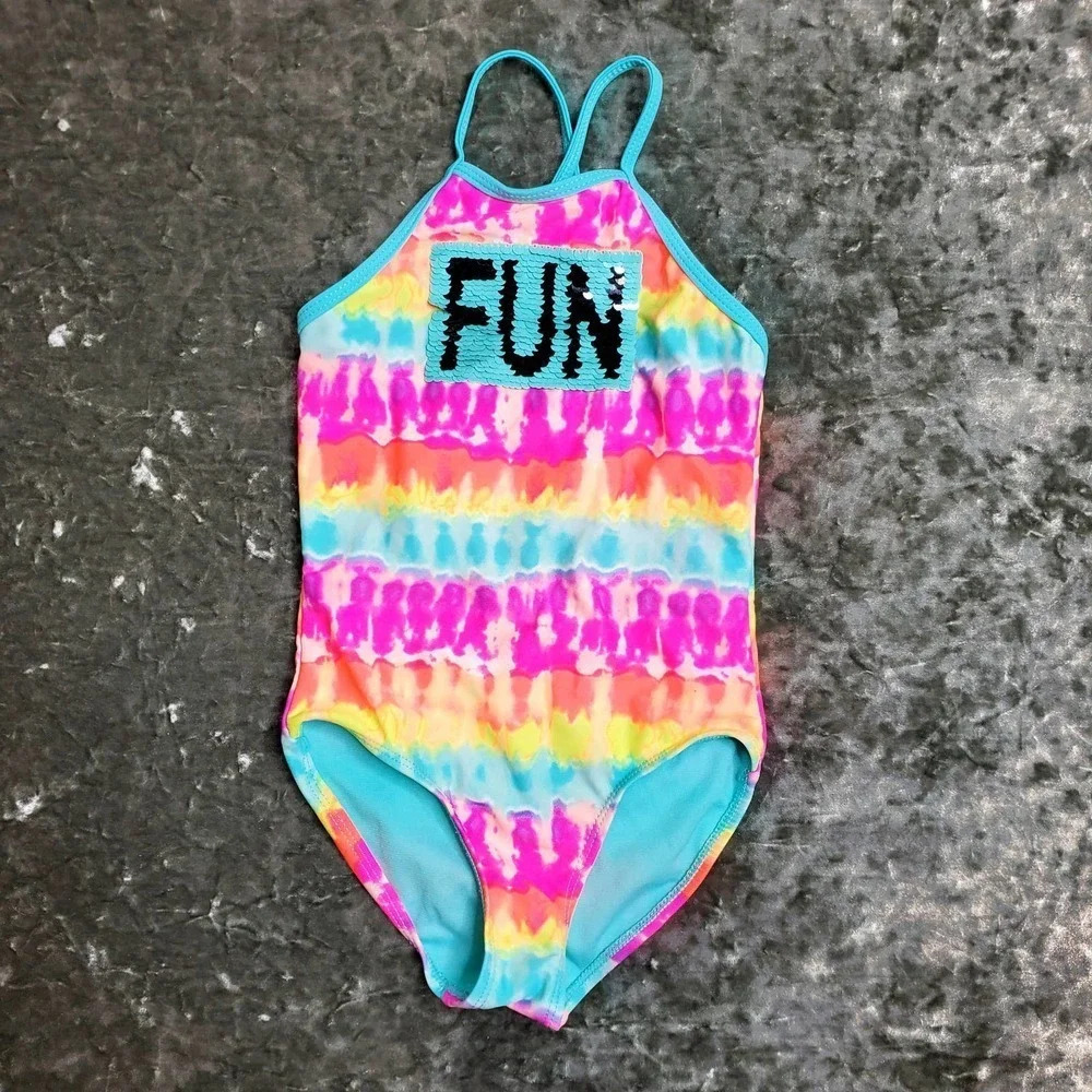 Wonder Nation Tie‎ Dye One-Piece Sequin 'Fun' Swimsuit